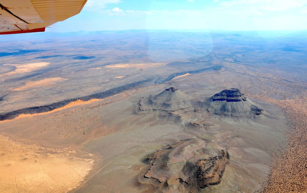 Aerial view over the Karas region desert landscape in southern Namibia