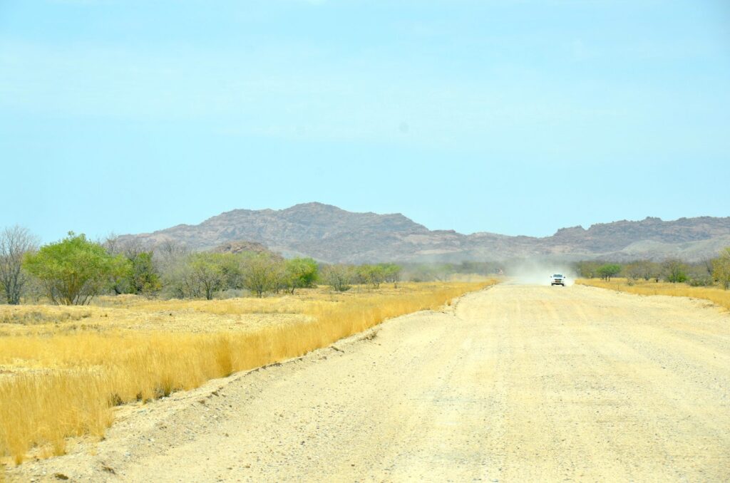 Gravel road for a Namibia self-drive road trip