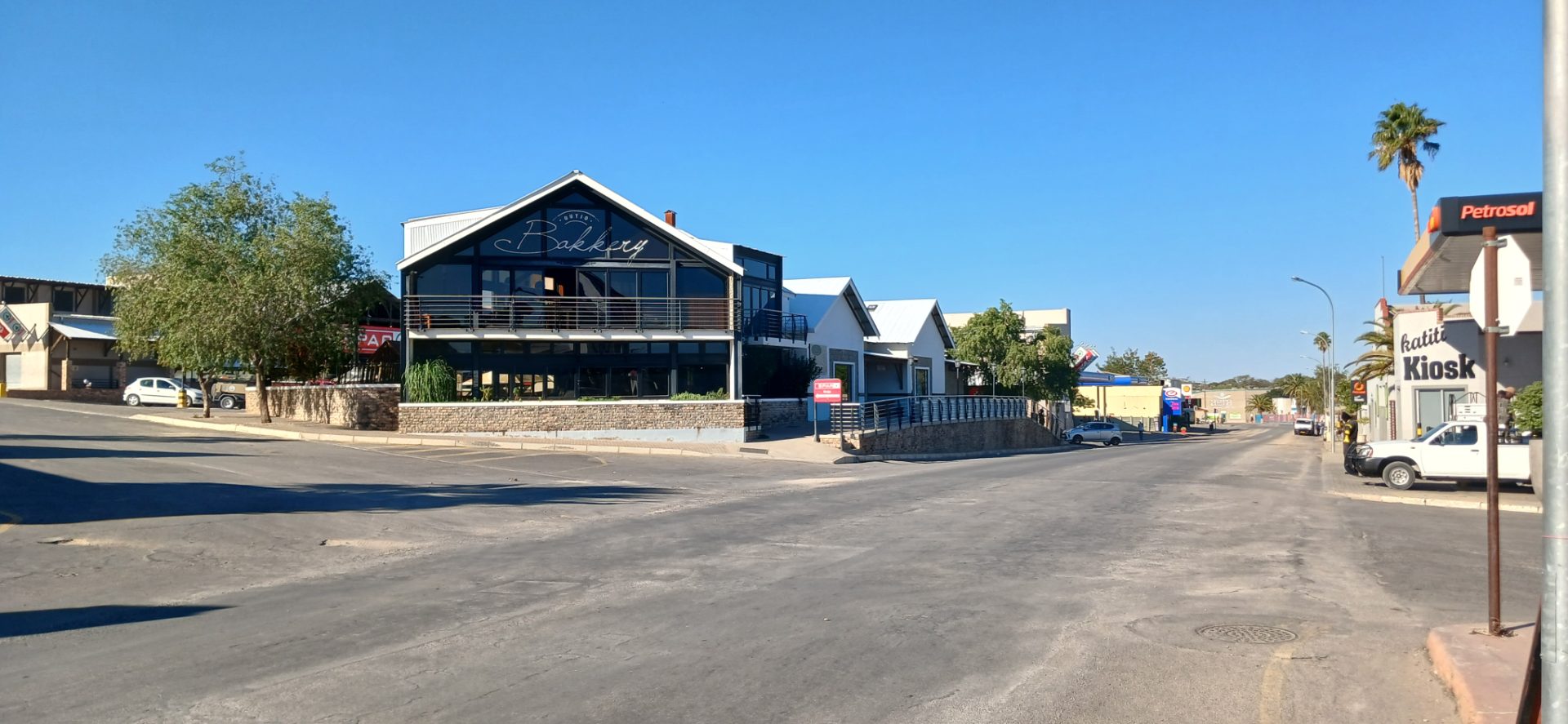 Outjo's well-known historic bakery building on the main road through town