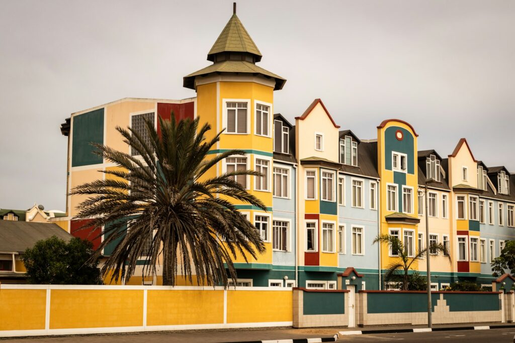 Colourful German colonial-era buildings in Swakopmund - general destination context photo, not a photo of the specific property on this page