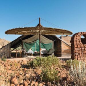 Etendeka Mountain Camp: tented unit in the desert landscape