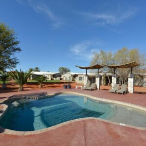 Gondwana Kalahari Anib Lodge: swimming pool and shaded seating
