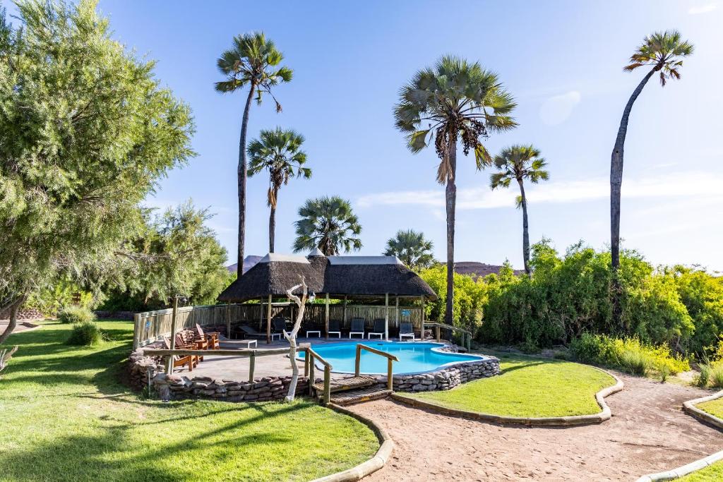 Palmwag Lodge: piscina y palmeras en el lodge